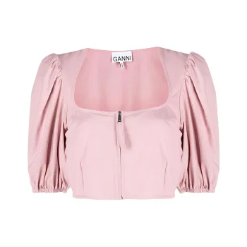 GANNI Puff Sleeved Cropped Top