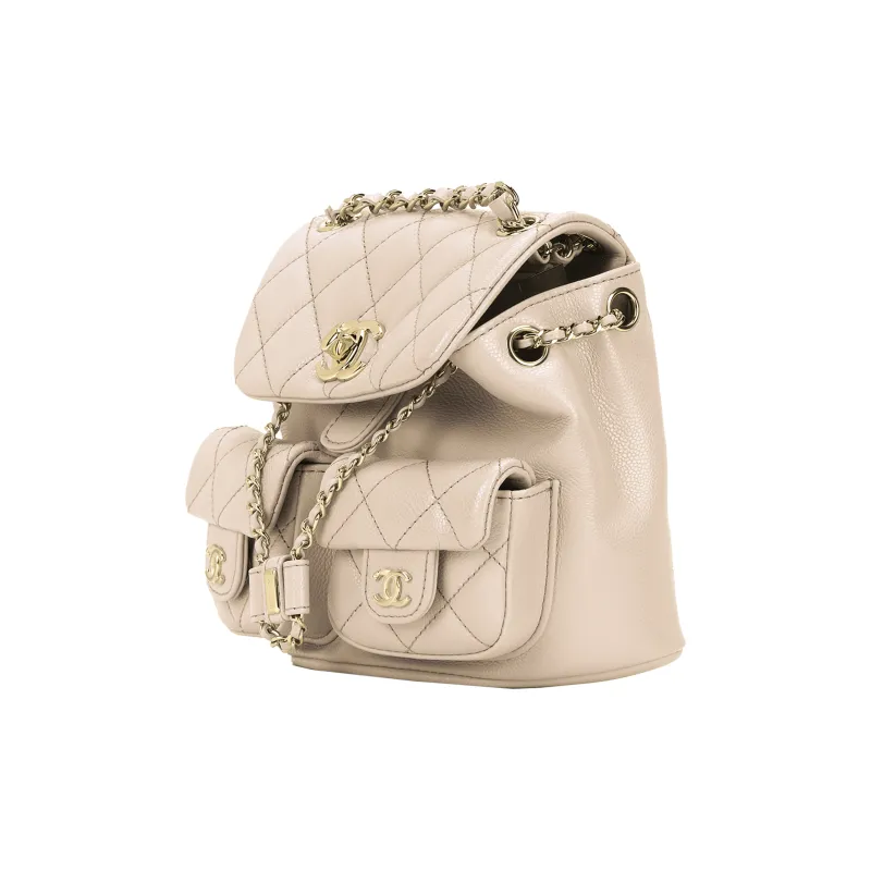 CHANEL Cow Leather Backpack Women's Gray-1