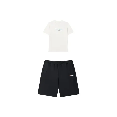 FILA Casual Sportswear Men Clothing Set Cloud White Top+Legend Blue Shorts