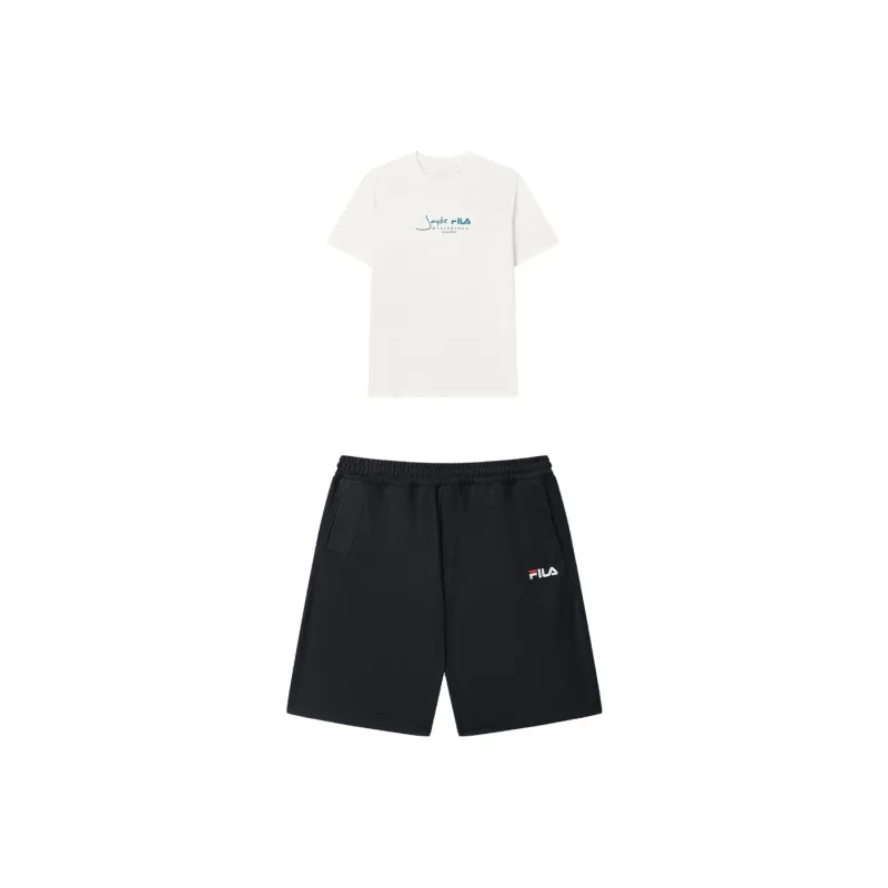 FILA Casual Sportswear Men Clothing Set Cloud White Top+Legend Blue Shorts-0
