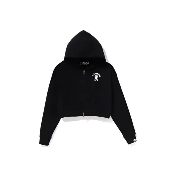 A BATHING APE Women'ss College Cropped Zip Hoodie Grey