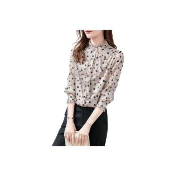 Cypress House Shirt Women's Beige Gray Base With Polka Dot