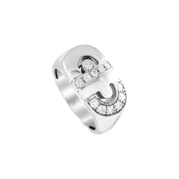BVLGARI 1980s 18K White Gold Parentesi Diamond Ring