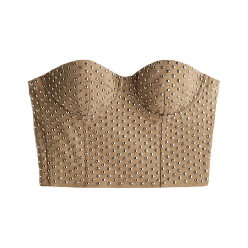 Rokh H&M Wool Blend Studded Corset Top Dark Beige-0