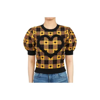 Alessandra Rich Heart Plaid Print Knit Top
