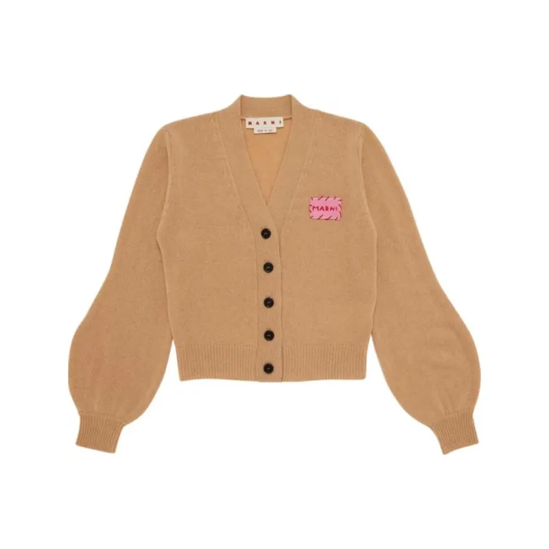 MARNI Cashmere Logo Patch Cardigan 'Buttercream'-0