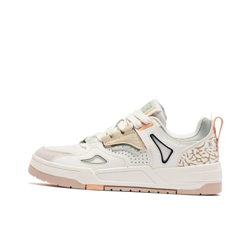 QIAODAN Inheritance 1.0 Durable Breathable Low Top Skateboard Shoes Women's Ivory Soft Orange-2