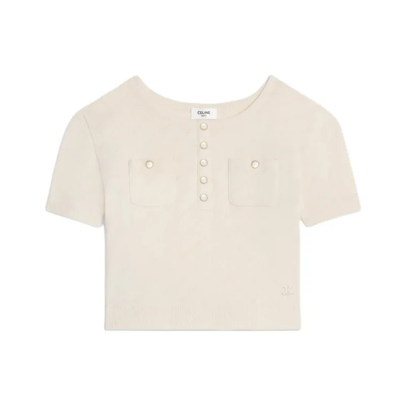 CELINE Triomphe Crop Top In Jersey Pointelle-0