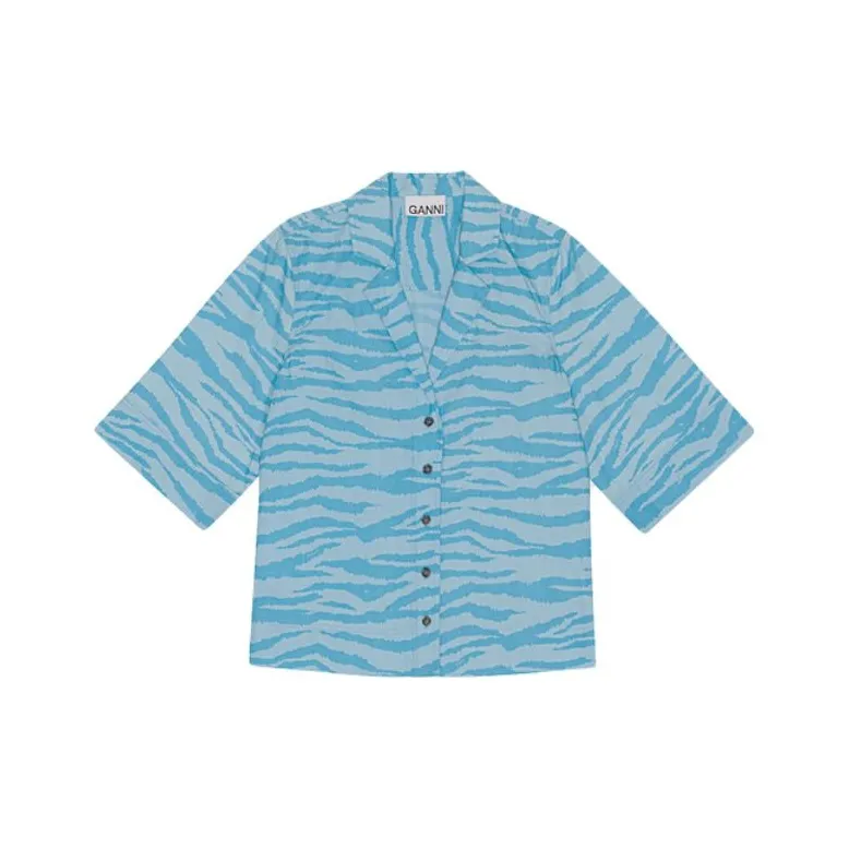 GANNI Zebra Printed Short-Sleeved Shirt-0