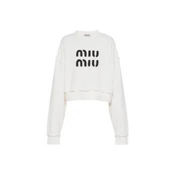 MIU MIU Logo embroidered Distressed Cotton Sweatshirt
