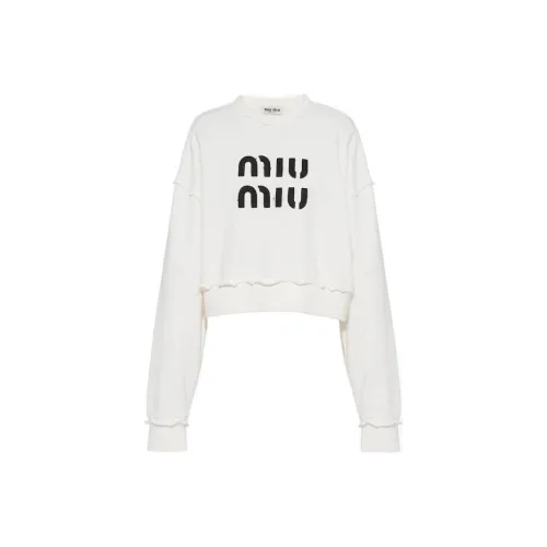 MIU MIU Logo embroidered Distressed Cotton Sweatshirt