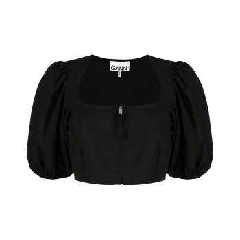GANNI Puff Sleeved Cropped Top