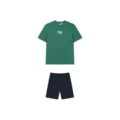FILA Casual Sportswear Men Clothing Sets Midsummer Green Top+Legend Blue Shorts