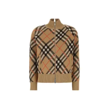 Burberry Check Pattern Zip Up Cardigan