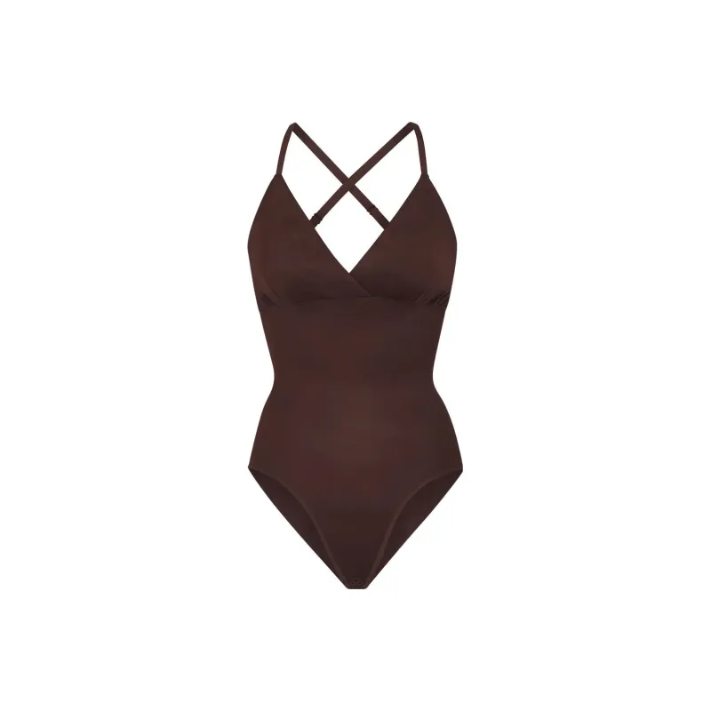 SKIMS BARELY THERE BODYSUIT BRIEF W/SNAPS Bodysuits Women's Coffee COCOA-0