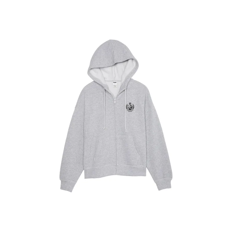 Victoria's Secret PINK Ivy Fleece Campus Full-Zip Hoodie/Medium Heather Grey Sweatshirt Women's Medium Gray-0