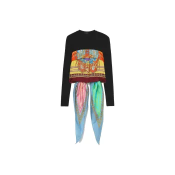VERSACE Pattern Scarf Crew Neck Long-Sleeved T-Shirt Women's Black