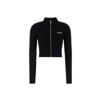 MIU MIU Logo Detailed Zip Up Knitted Cardigan