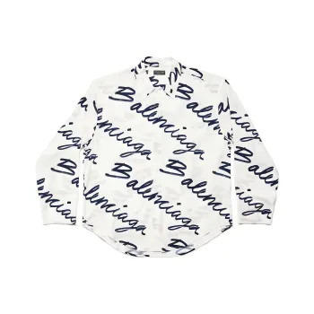 Balenciaga Handwritten Minimal Long Sleeve Shirt 'White/Navy'