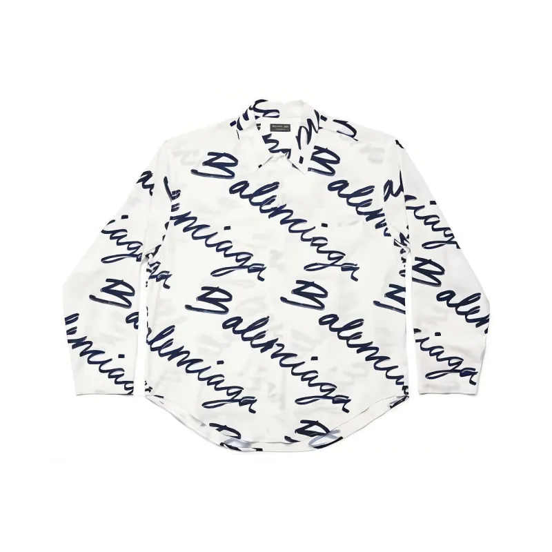 Balenciaga Handwritten Minimal Long Sleeve Shirt 'White/Navy'-0