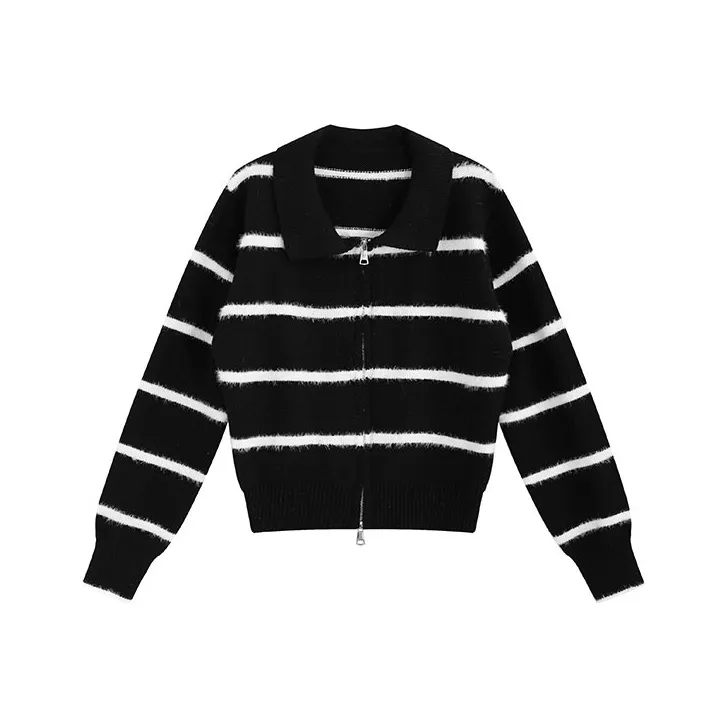 Garbege Knitwear Women's Black White Stripes-0