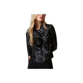 Twinset Ruffled Faux leather Biker Jacket