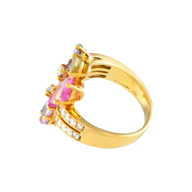 BVLGARI 18K Yellow Gold Flower Diamond And Sapphire Ring-1