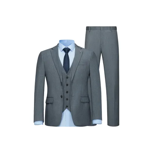 HLA Business Suits Men Medium Gray Plaid A8 Suit+Vest+Suit Pants