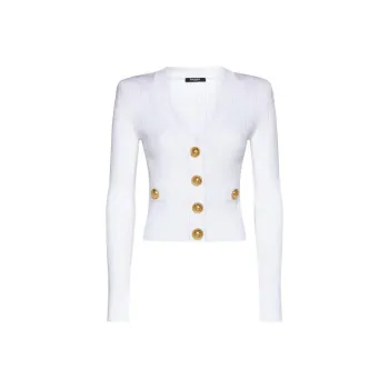BALMAIN Pointelle knit V neck Cardigan