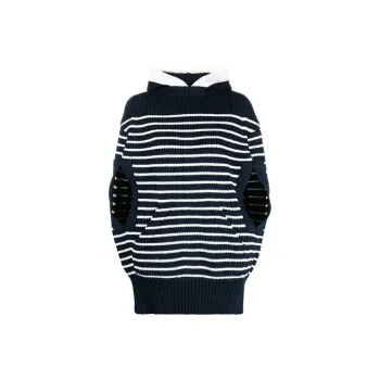 Sacai Striped Short Sleeved Knitted Hoodie