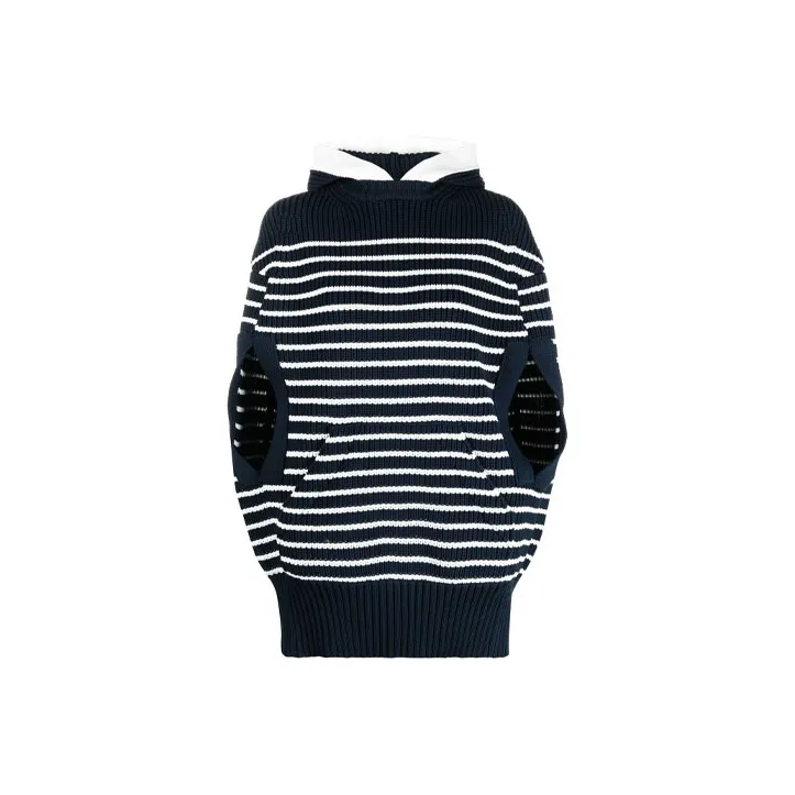 Sacai Striped Short Sleeved Knitted Hoodie-0