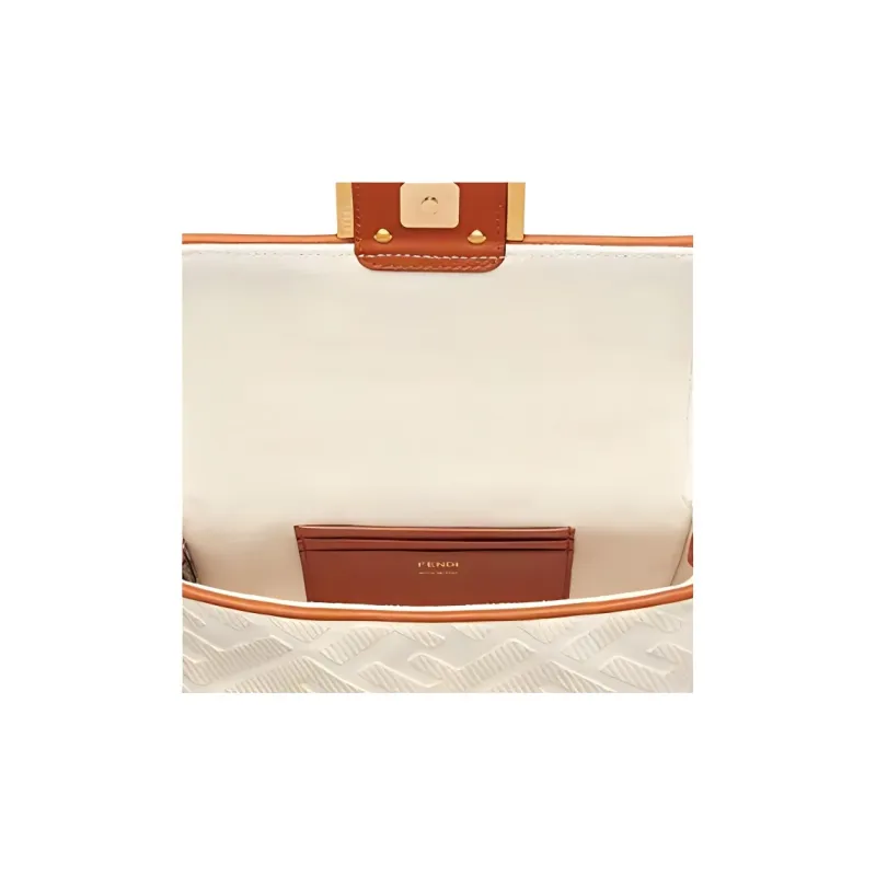 FENDI Baguette Cotton, Nylon, Polyurethane, Cow Leather Shoulder Bag, Crossbody Bag, Handbag Mini Women's White-4