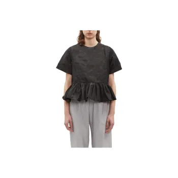 LA GARCONNE Pattern Print Crew Neck Pullover Short-Sleeved T-Shirt Women's Black