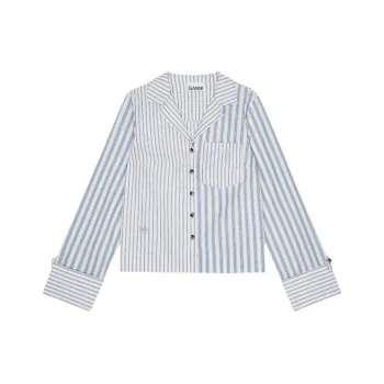 GANNI Stripe print Cropped Poplin Shirt