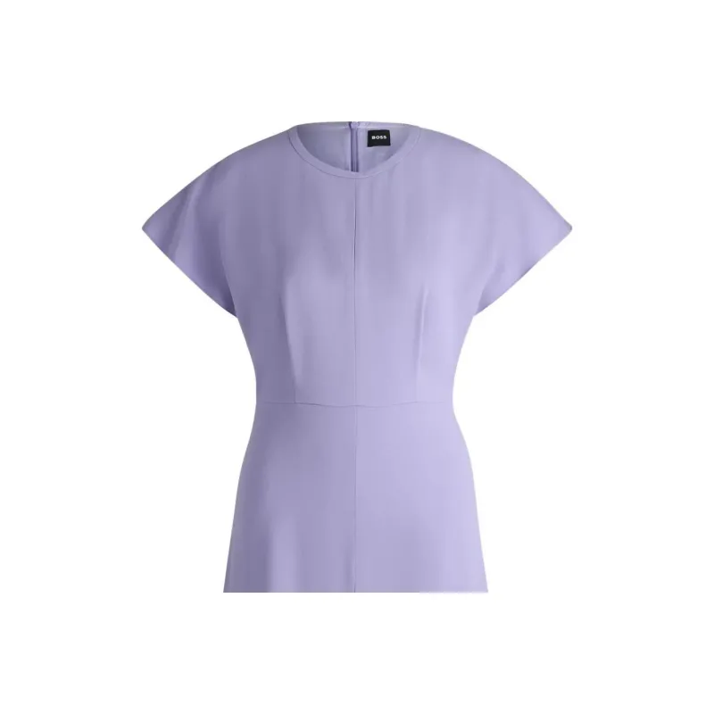 HUGO BOSS Keyhole-Neckline Dress With Plisse Insert Short-Sleeved Dresses Women's Purple-1