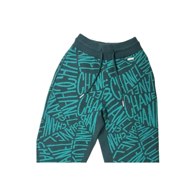 CHANEL 21N Knitted Sweatpants Women's Emerald Green-2