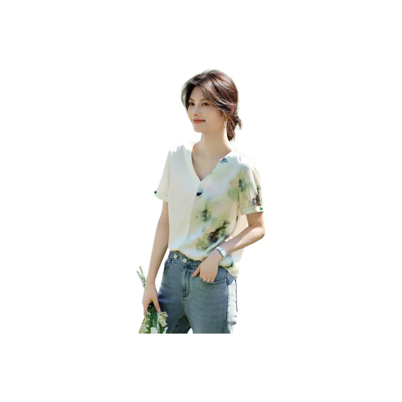 XWI Shirt Women's White & Green Floral-0