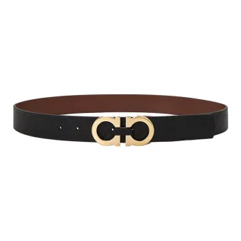 FERRAGAMO Calfskin Leather Belts Men's Black Width 3.5CM