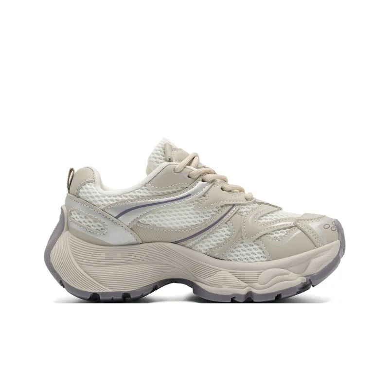Circle Small Cushioning, Slip Resistant, Breathable, Supportive, Lightweight Low Top Chunky Sneakers Women's Ecru-5