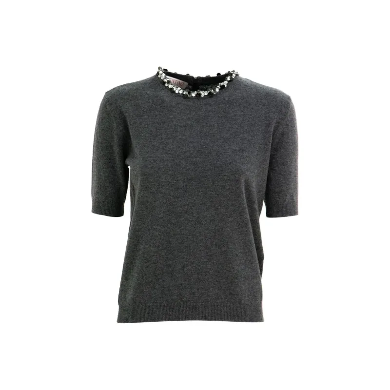Valentino Embellished Crewneck Short Sleeved Jumper-0