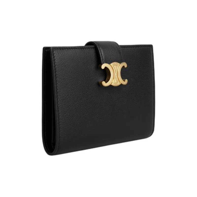 CELINE Calfskin Wallet Medium Size Women's Black-1