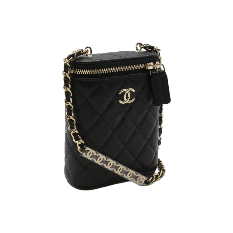 CHANEL Grain Cow Leather Makeup Bag Chain Bag Makeup Case Women's Black-1