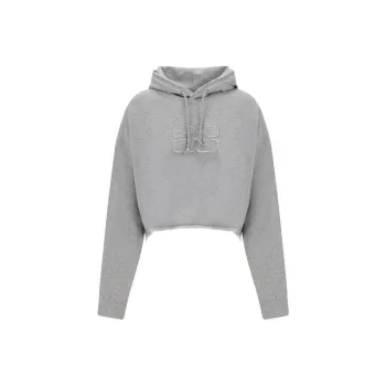 GANNI Logo Embroidered Drawstring Cropped Hoodie