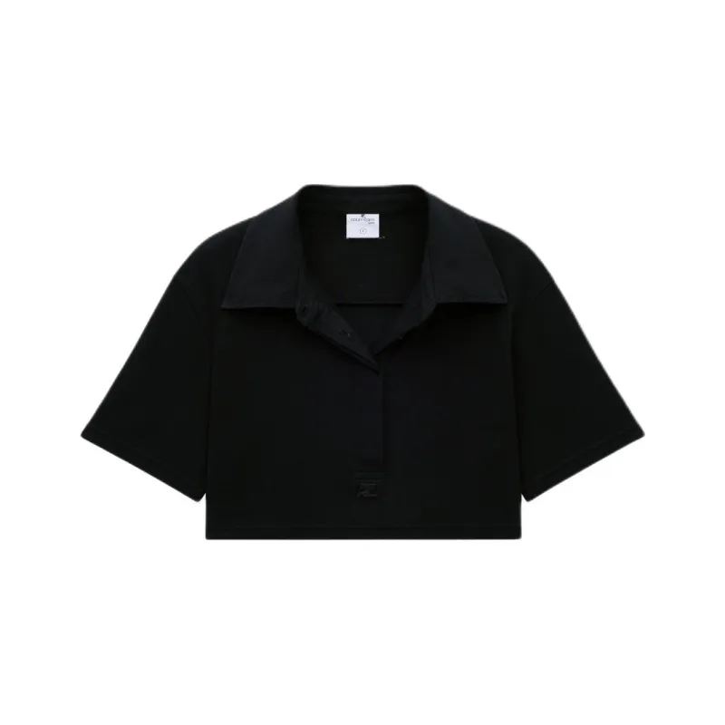 COURREGES SS24 COTTON CROPPED POLO Polo Shirt Women's BLACK/Black-0