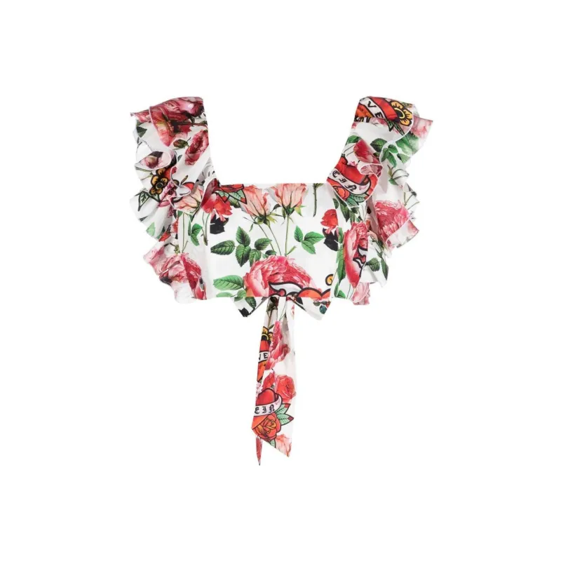 PHILIPP PLEIN Cropped Floral print Blouse-0