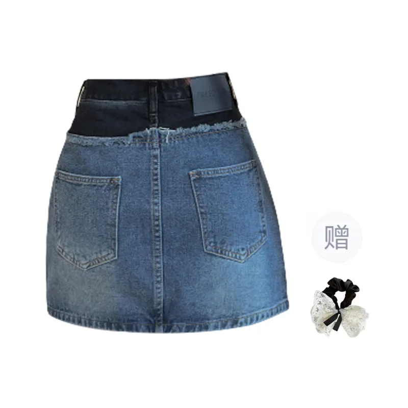 TUSHIFEI Denim Short Skirts Women's Blue+Hair Tie Comes With-1