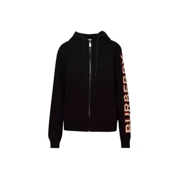 Burberry Women'ss Logo Print Zip Up Hoodie Black/Multi