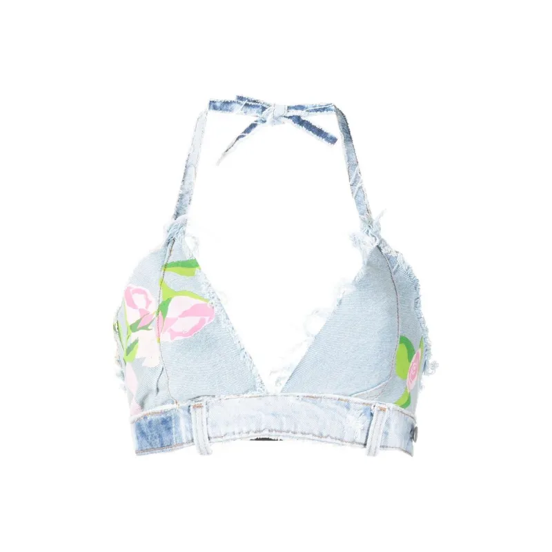 NATASHA ZINKO Upcycled-denim Rose Bra Top-0