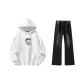 White Sweatshirt+Stone-Washed Black Jeans