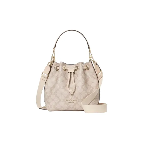 Kate Spade Flower PVC Bucket Bag, One Shoulder Handbag Small Size Women's Dark Beige